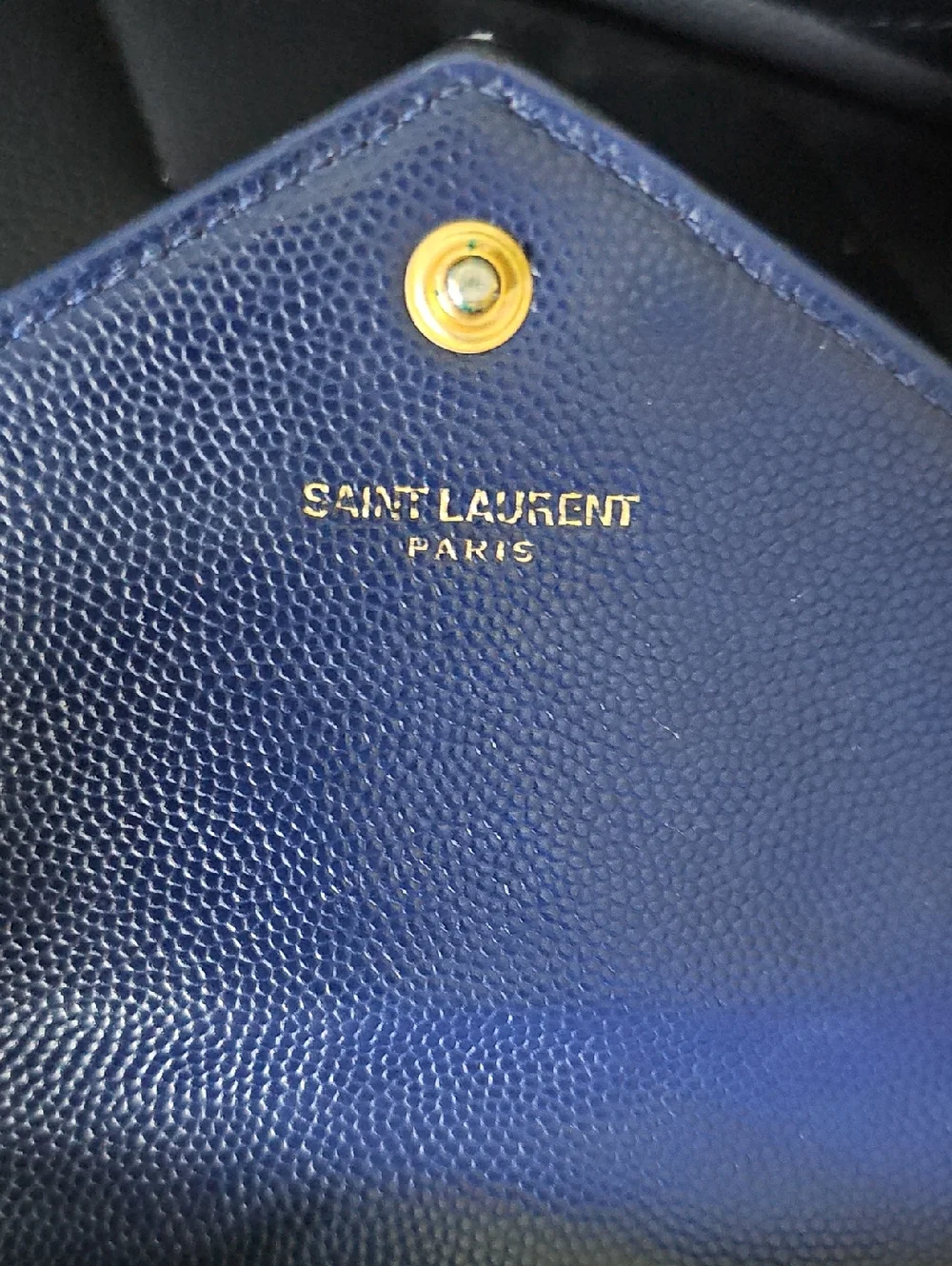 Saint Laurent Navy Quilted Leather Envelope Wallet with Gold YSL - Picture 6 of 10